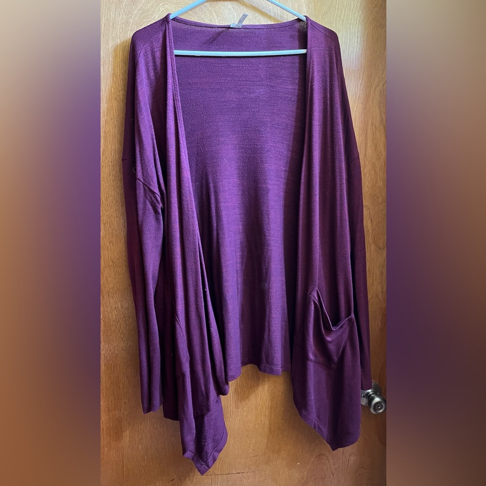 Women's Maroon Open Front Draped Cardigan Sweater